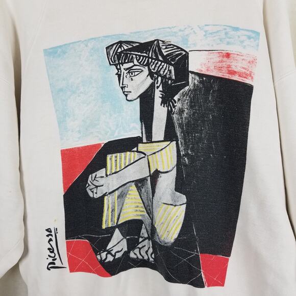 Vintage Pablo Picasso Jacqueline Roque Portrait Crewneck Sweatshirt Mens S 1988 - Picture 2 of 7